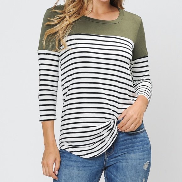 Magic Fit Tops - 3/4 SLEEVE COLOR BLOCK TOP WITH ELBOW PATCH